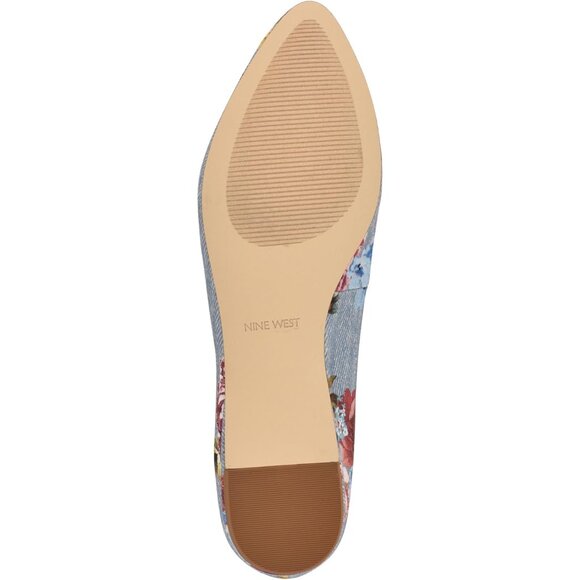 Nine West Women's Blue Rose Denim Leather Closed Pointed Toe Ballet Flats Shoes - Picture 4 of 6